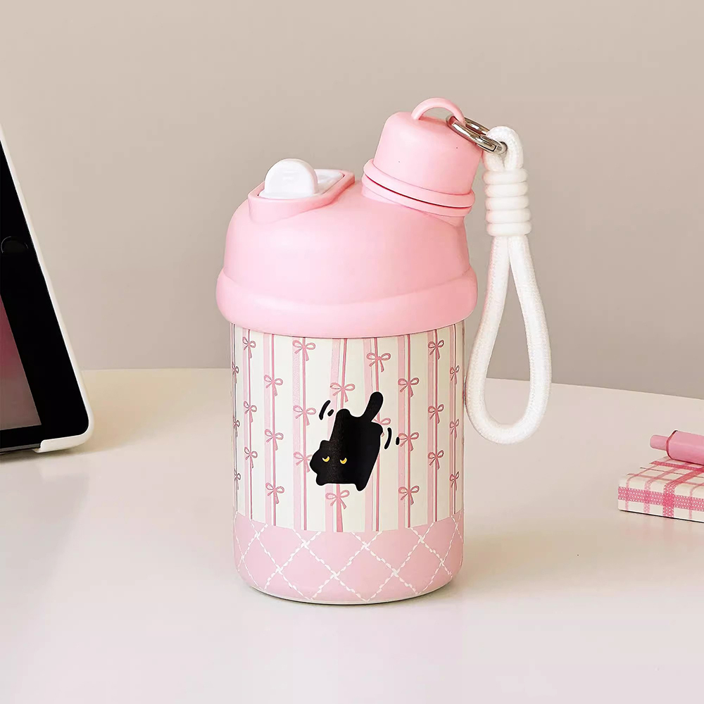 Coffee Tea Boba - Kawaii Cat Bow Thermos Bottle With