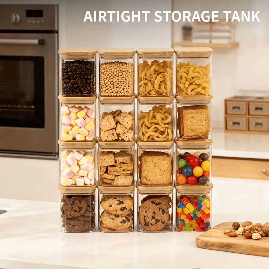 Coffee Tea Sugar Container Set - 2/4/6/12Pcs-400Ml Square Glass Sealed Jars, Kitchen