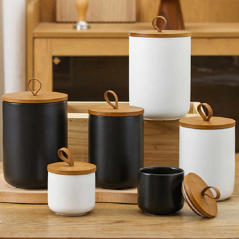 Coffee Tea Sugar Container Set - Nordic Ceramic Storage Jar Matte Sealed