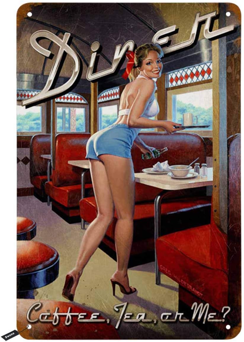Coffee Tea Me - Swono Dinner Tin Signs,Pinup Smile on