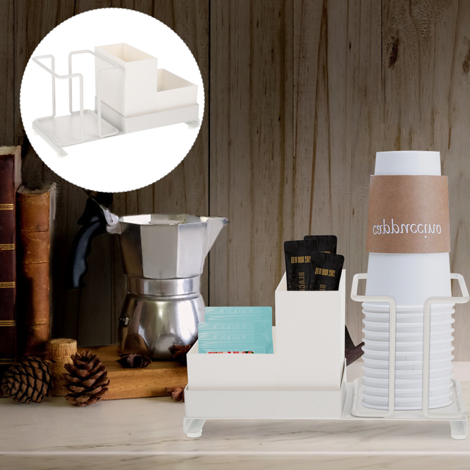 Coffee Tea Cup - Holder For Countertop With Storage Compartments