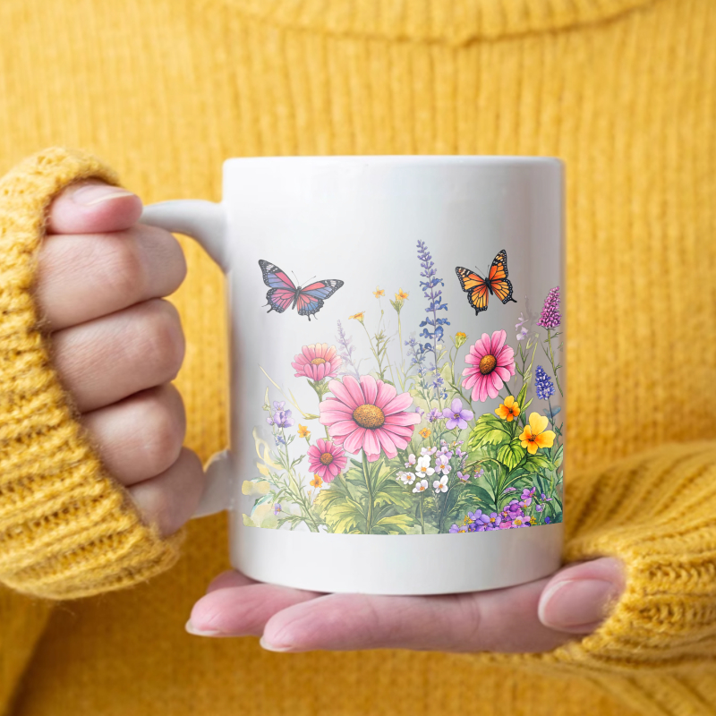 Coffee Tea Gardens - Ceramic cup white flower garden with