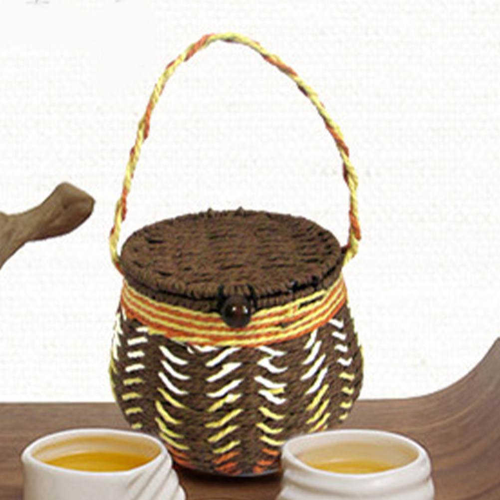 Coffee Tea And Bean Leaf - Handwoven Woven Tea Basket Airtight Lid