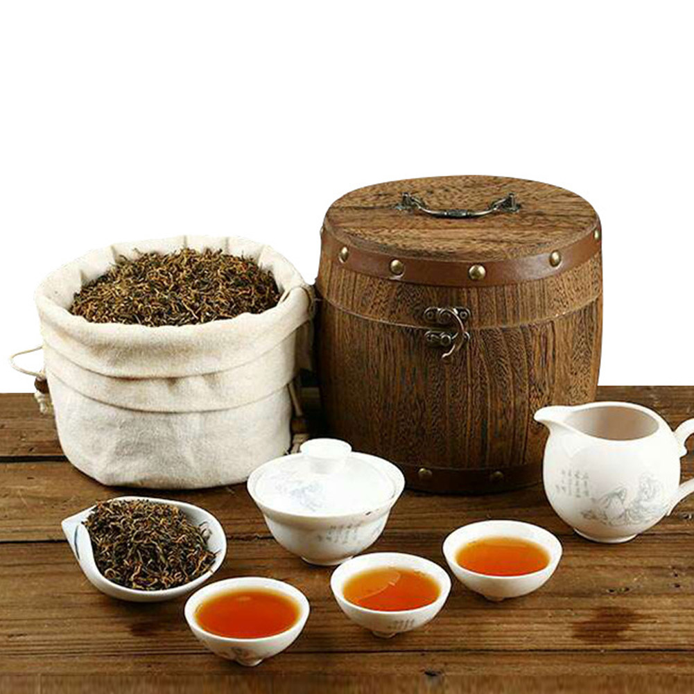 Wooden Tea Wood Barrel Caniste - Coffee Tea And Bean Leaf บทวิจารณ์และราคา
