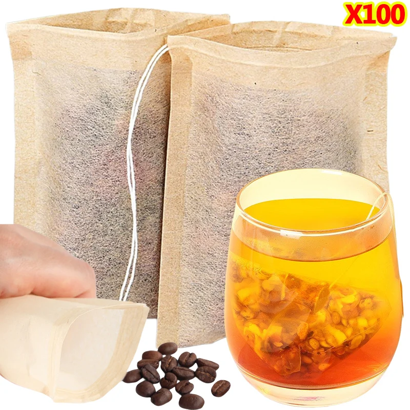 100Pcs Teabags with Drawstring - Coffee Tea And Bean Leaf บทวิจารณ์และราคา