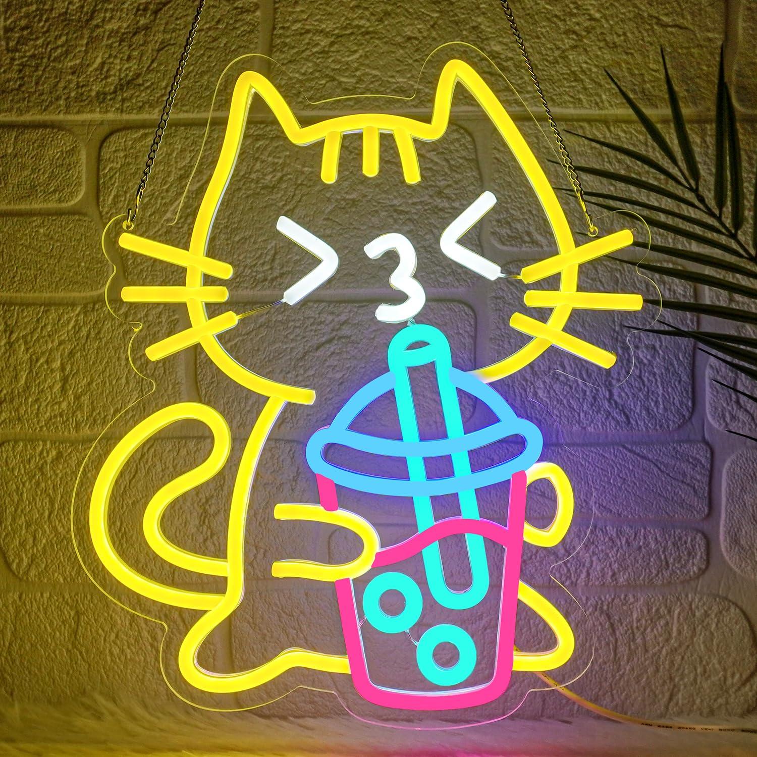 Cat Boba Tea Neon Sign Cute An - Coffee Tea Boba บทวิจารณ์และราคา