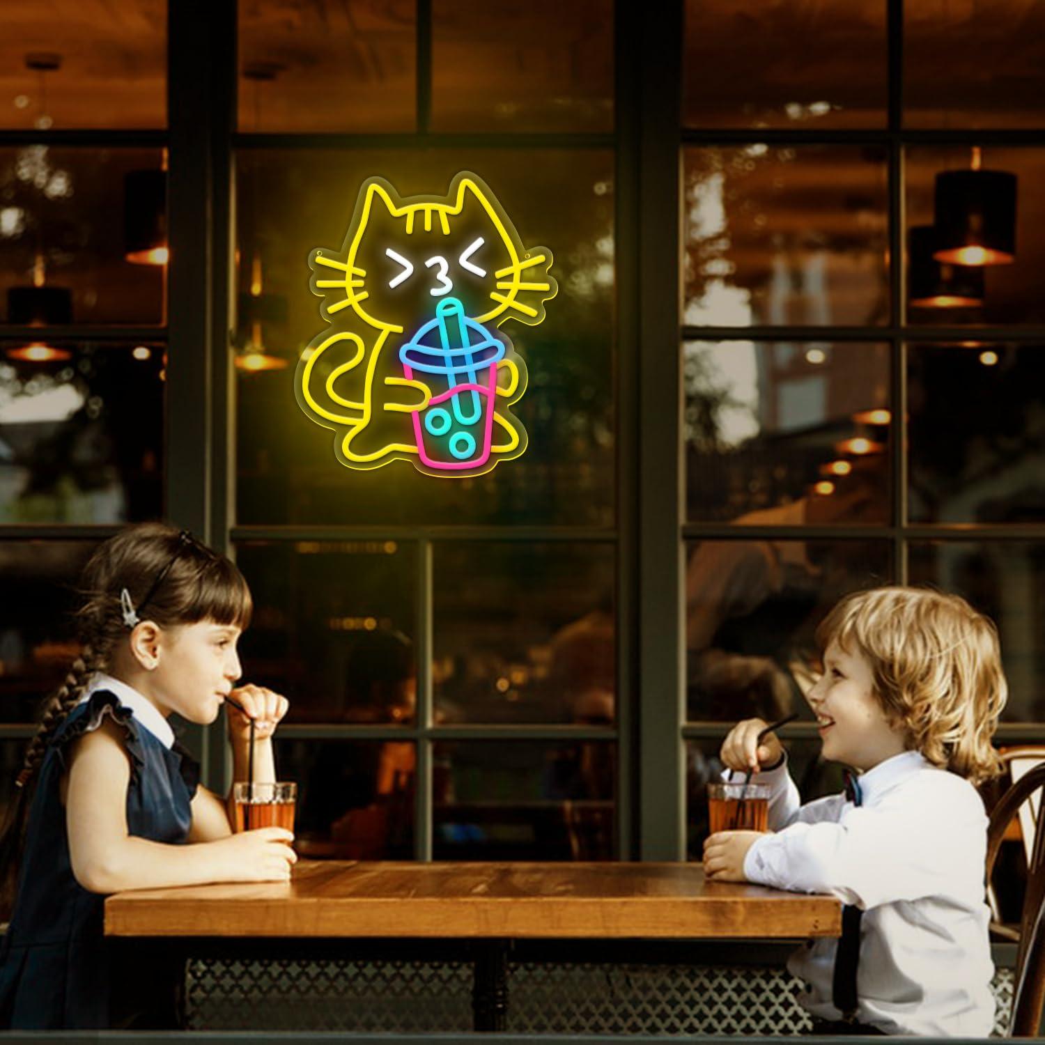 Cat Boba Tea Neon Sign Cute An - Coffee Tea Boba บทวิจารณ์และราคา