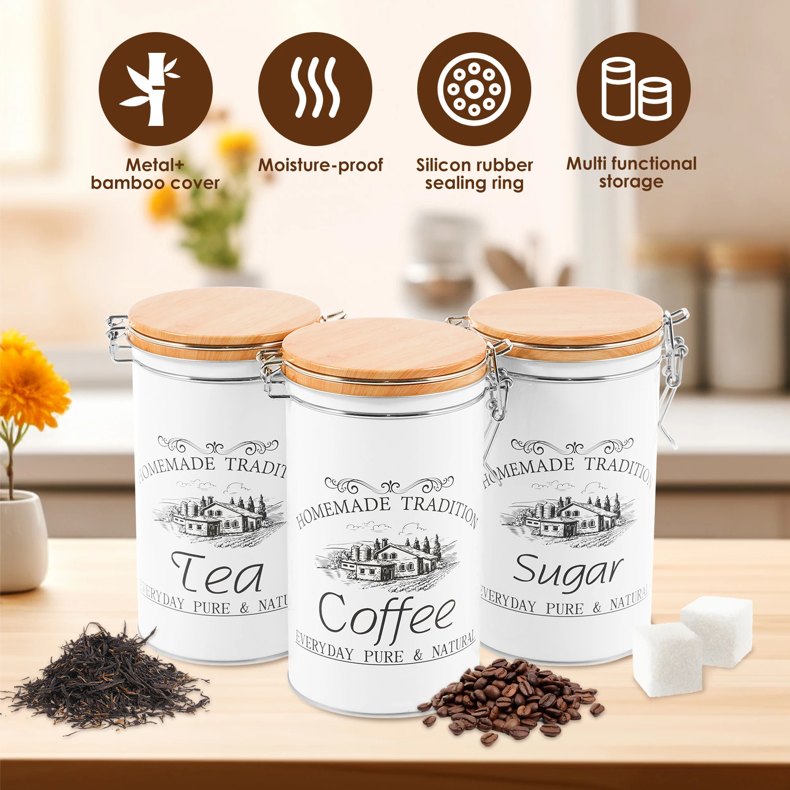 3Pcs/Set Tea Coffee Sugar Cani - Coffee Tea Sugar Container Set บทวิจารณ์และราคา