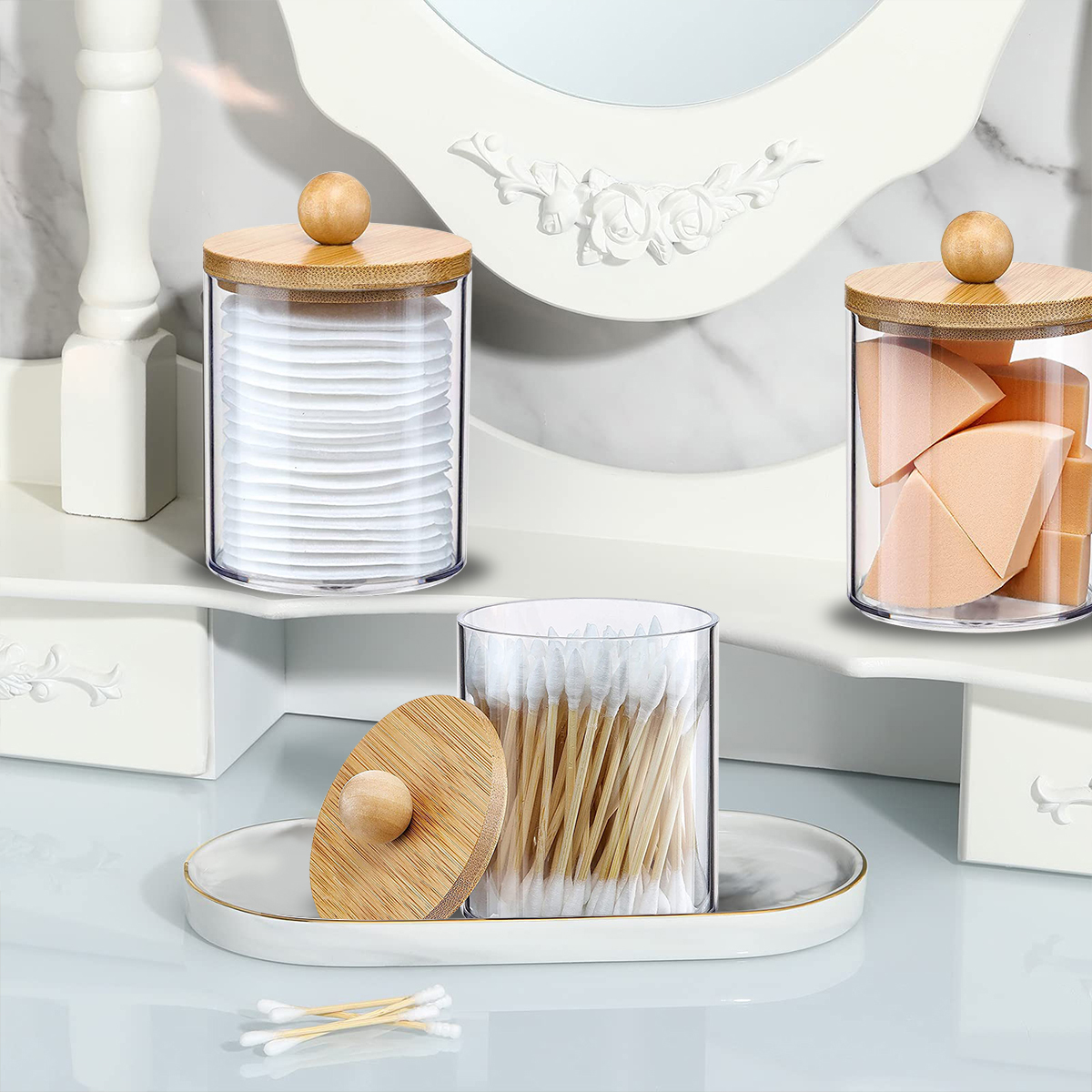 3Pcs Qtip Holder Dispenser wit - Coffee Tea Sugar Container Set บทวิจารณ์และราคา