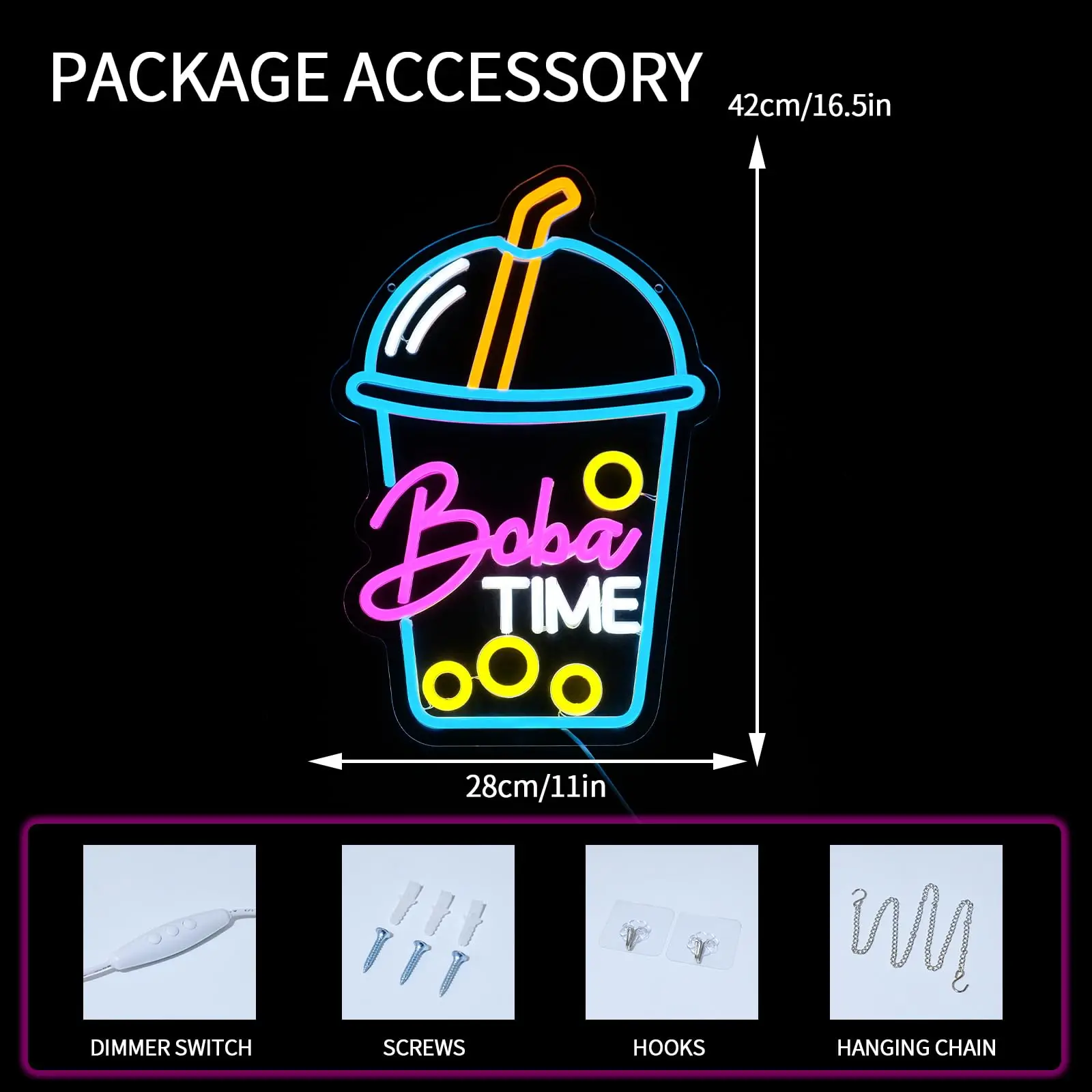 Boba Time Neon Sign for Wall D - Coffee Tea Boba บทวิจารณ์และราคา