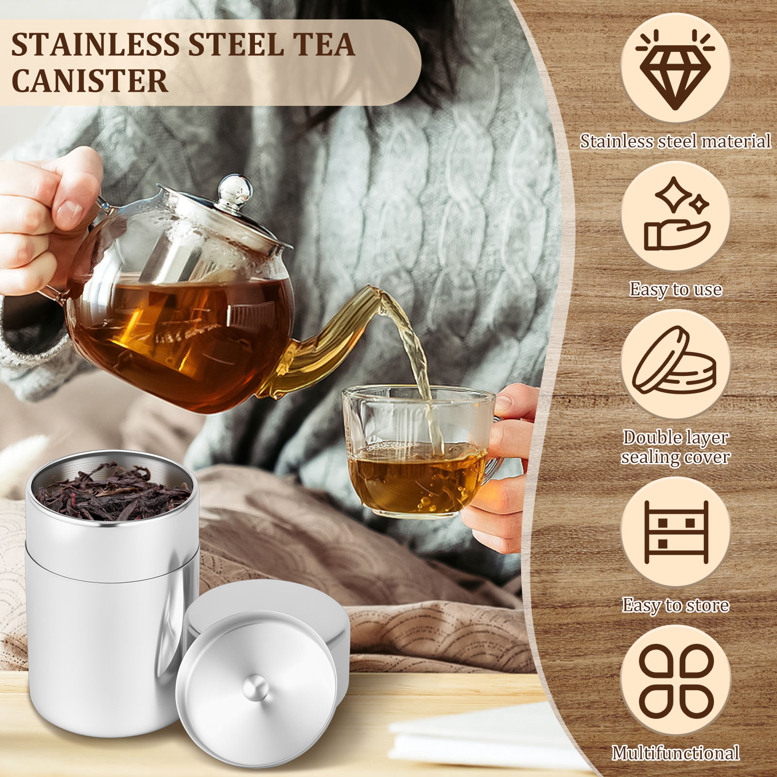 Stainless Steel Tea Leaf Tins  - Coffee Tea And Bean Leaf บทวิจารณ์และราคา