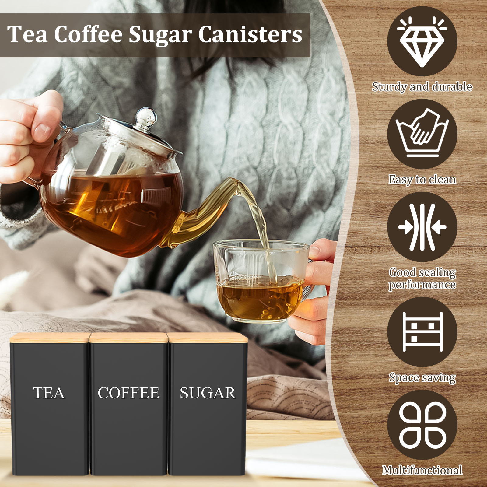 Coffee Bean Storage Jar Metal  - Coffee Tea Sugar Container Set บทวิจารณ์และราคา