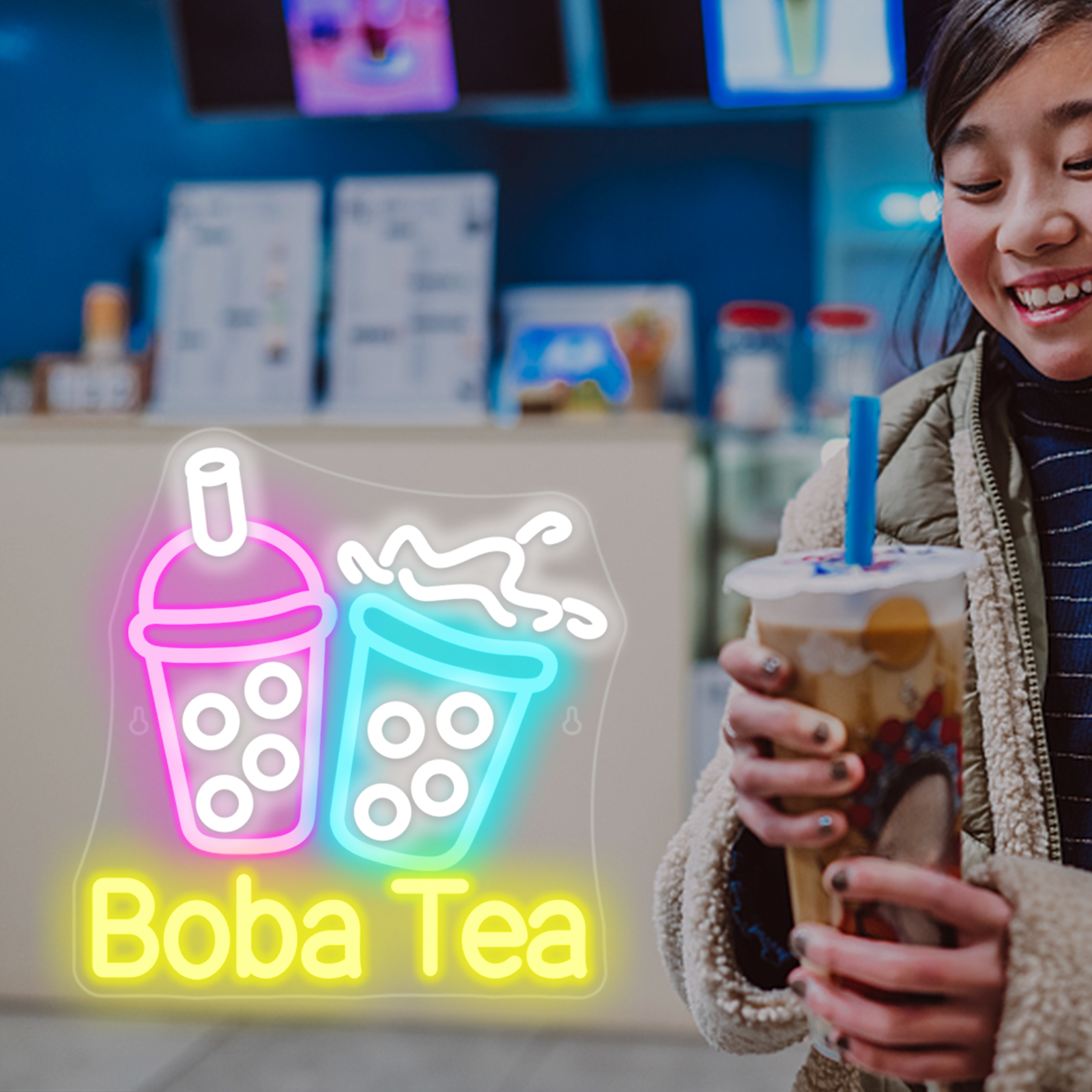 Bubble Tea Neon Light Colorful - Coffee Tea Boba บทวิจารณ์และราคา